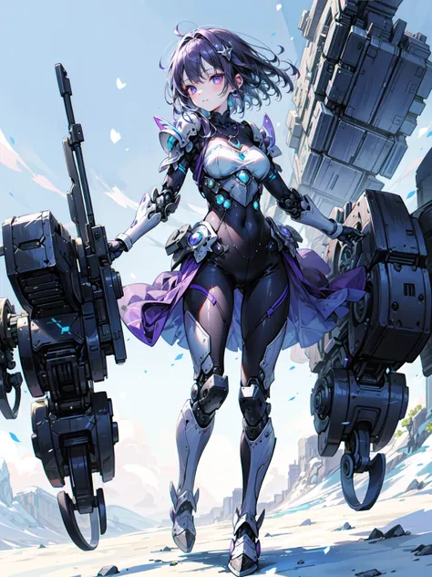 Cute adult girl standing ,Girl Focus, [full body 鎧], Organic Armor Cyborg、Machinery Armor、((blue sky、Floating in the air)),  poker face, still、(One Girl:1.3), bangs,necklace , （Snow White&#39;s Armor、Flying high in the sky、Floating、Floatingポーズ), Very detai...