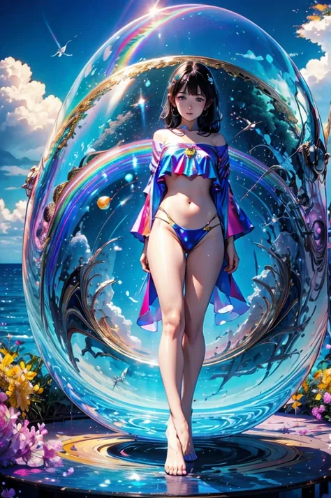 (Highest quality), (8K), (Highest quality), (live-action), (Realistic photos), summer、summerを感じる物、summerを感じる風景, blue sky, Rainbow and sunshine shining.16K, Ultra-high resolution, Shining in rainbow colors、to be born,wonderful ,future、Iridescent、The world 3...