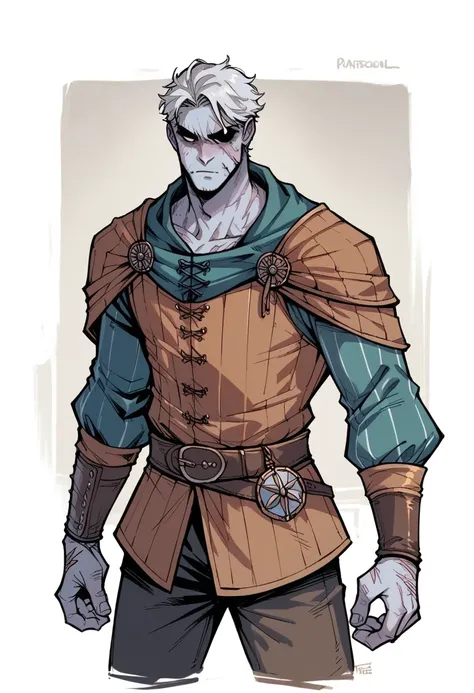 zombie male , black eyes ,just in pants  , scars whole body ,medieval clothing