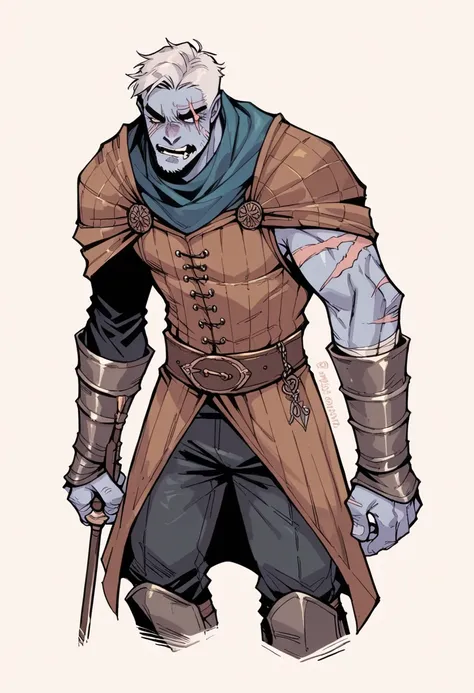 zombie male ,just in pants  , scars whole body ,medieval clothing