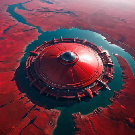 Red Minimalist Tour，Shiny，Aerial View，Alien Civilization