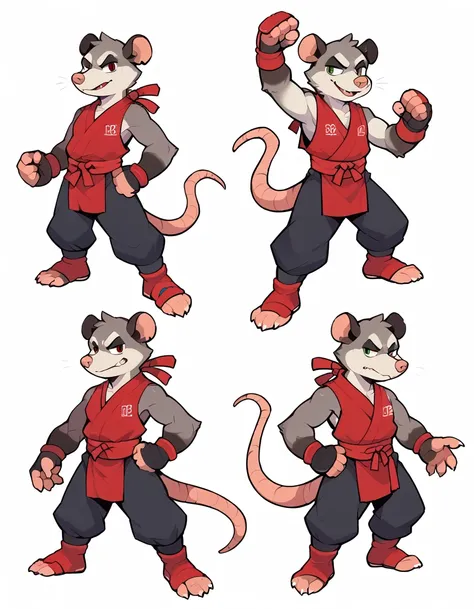 furry opossum Male , ninja Clothing ,red Shoes , poses 