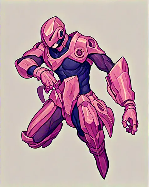 1in kinu-sensei artstyle, Kinu Nishimura style, muted pastel colors,  1boy, solo, hardboiled, reploid, In this detailed image, we see a Reploid character from the "Mega Man X" series, specifically with the design from "Mega Man X8." The Reploid features a ...