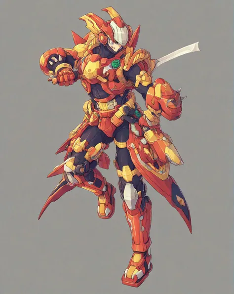 1in kinu-sensei artstyle, Kinu Nishimura style, muted pastel colors, 1boy, solo, hardboiled, reploid, In this detailed image, we see a Reploid character from the "Mega Man X" series, specifically with the design from "Mega Man X8." The Reploid features a f...