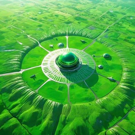 Green Minimalist Tour，Shiny，Aerial View，Alien Civilization