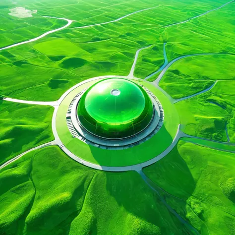 Green Minimalist Tour，Shiny，Aerial View，Alien Civilization