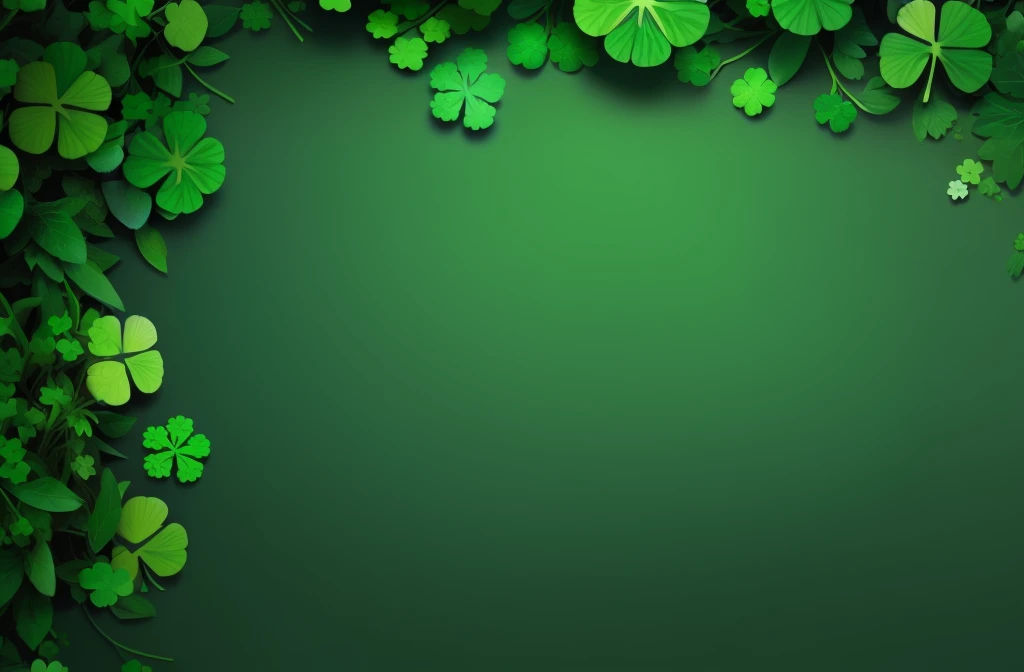 Shamrocks on a green background celebrate St. Patricks Day. copy space