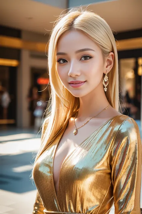 (best quality, 4k ,8k, highres, masterpiece:1.2), ultra-detailed, (realistic, photorealistic, photo-realistic:1.37), closeup, beautiful Thai woman, beautiful smile, beautiful makeup, platinum blonde hair, fair skin, slender figure, elegant posture, wearing...