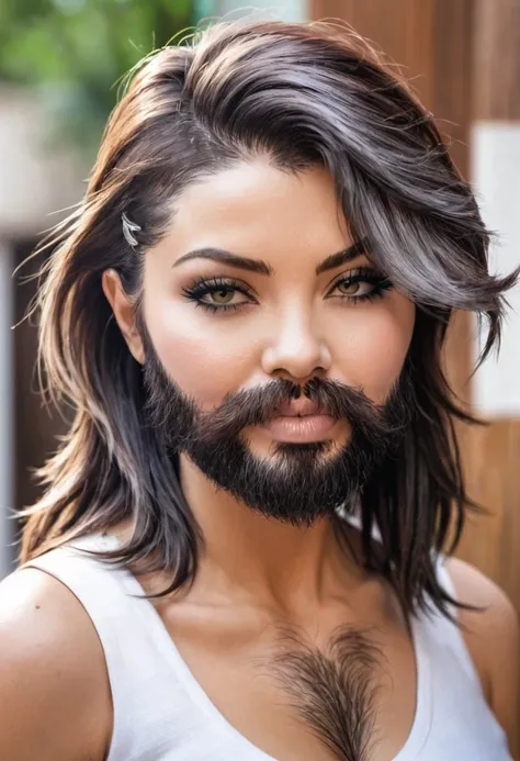 bearded woman with mullet cut