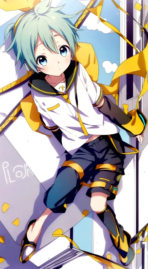 one boy, Kagamine Len, Vocaloid, light blue eyes, short pants