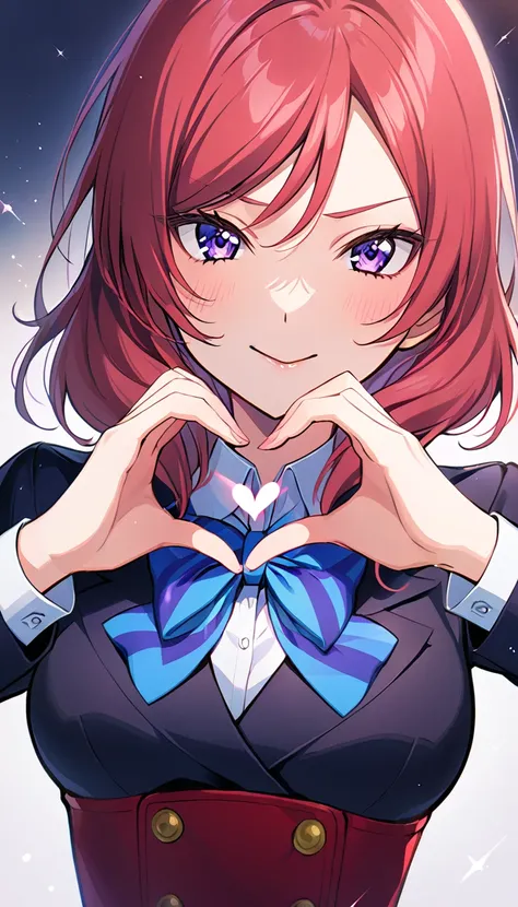 1girl, nishikino maki, upper body, otonokizaka ,id_maki_nishikino,making her heart-shaped hands