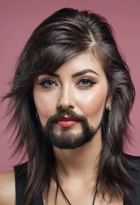 bearded woman with mullet cut