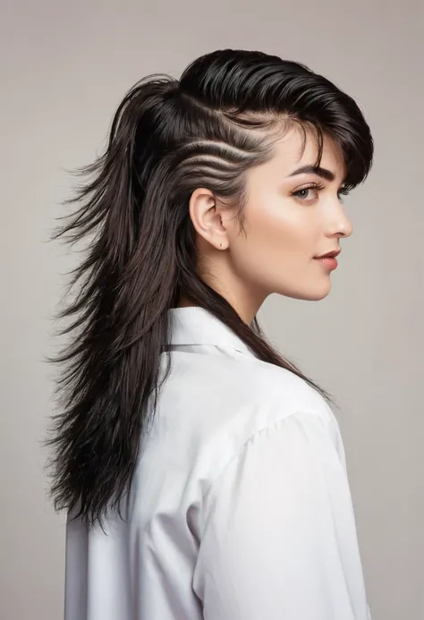 bearded woman with mullet cut