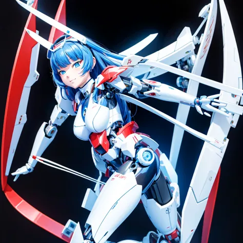 masterpiece, high quality, Heian Sumire, who has been turned into a mechanical body cyborg、Gynoid cyborg body modification surgery、Blue and white leotard armor、独奏、Single image、from front, full body、Mechabare、Sexual processing type mechanized genitals、Black...