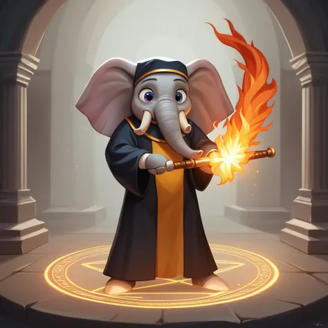 (Elephant battlepriest，whole body, magic circle，Carrying a flaming sword,  priests robe), Dungeon Background, High resolution, masterpiece, Highest quality, Super detailed, Super detailed, Ultra-realistic,
 Hong Kong Style, Cute and adorable close-ups, Cut...