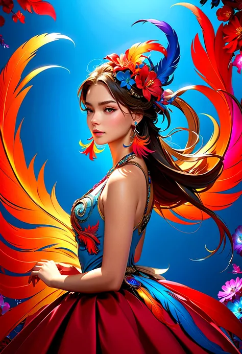 (masterpiece, Top quality, best quality, Official Art, beautiful and aesthetic:1.2), (1 Girl:1.3), Extremely detailed,(Fractal Art:1.1),(rich and colorful:1.1)(Flowers:1.3),The most detailed,(tangled:1.2), (Dynamic poses), (Blue Background:1.3), (Glowing s...