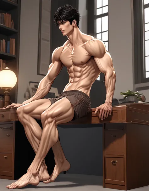 in hentai+ yaoi+anime style (( NAKED fullbody)) hd, 8k resolution, FULLBODY, 16k resolution, hd, fullbody, ((view from the front)) A young man, ((perfect erected curved detailed penis)) latino, cinnmon skin, thin face, straight nose, thin lips, square chin...