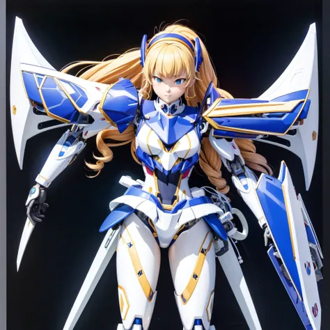 masterpiece, high quality, Heian Sumire, who has been turned into a mechanical body cyborg、Gynoid cyborg body modification surgery、Blue and white leotard armor、独奏、Single image、from front, full body、Mechabare、Sexual processing type mechanized genitals、Black...