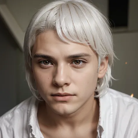 boy has white eyes and white hair 