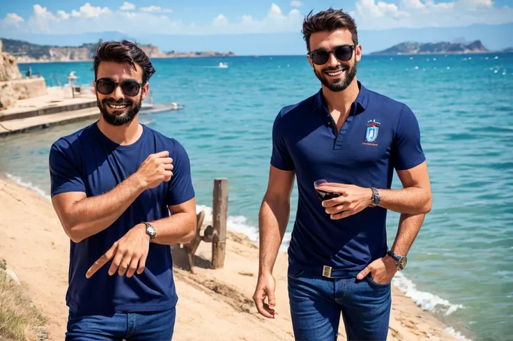 wine　Cool guy　smile　Achievers　navy shirt　Near the sea　sunglasses　Stylish　King　Italian Fashion