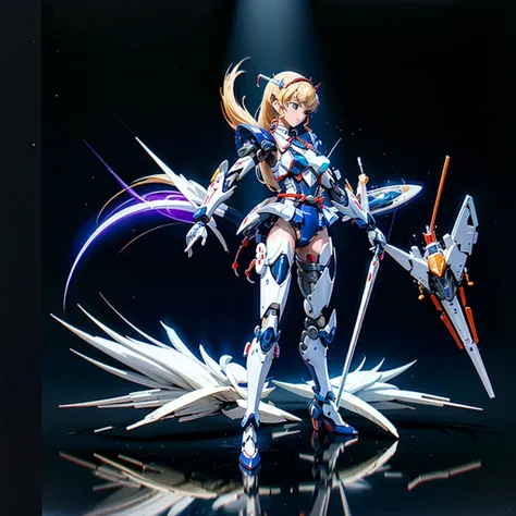 masterpiece, high quality, Heian Sumire, who has been turned into a mechanical body cyborg、Gynoid cyborg body modification surgery、Blue and white leotard armor、独奏、Single image、from front, full body、Mechabare、Sexual processing type mechanized genitals、Black...