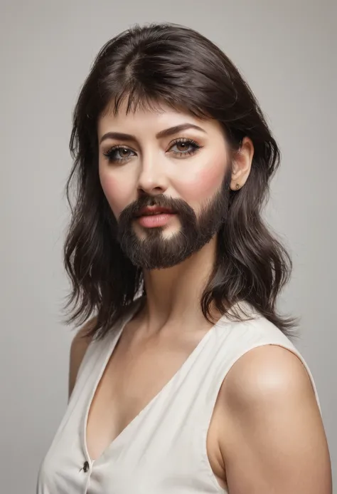 bearded woman with mullet cut