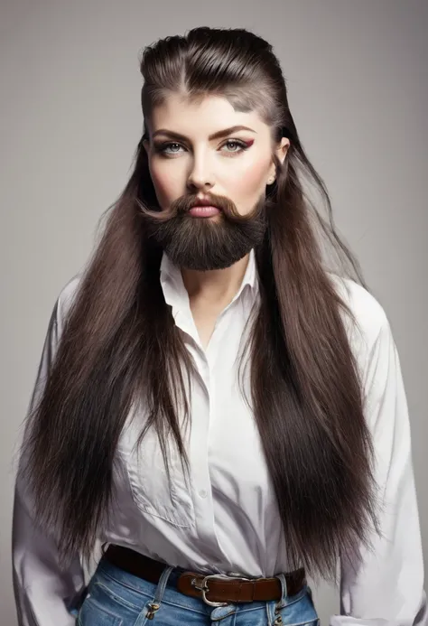 bearded woman with mullet cut