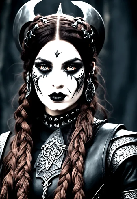 a goth girl with viking warrior makeup