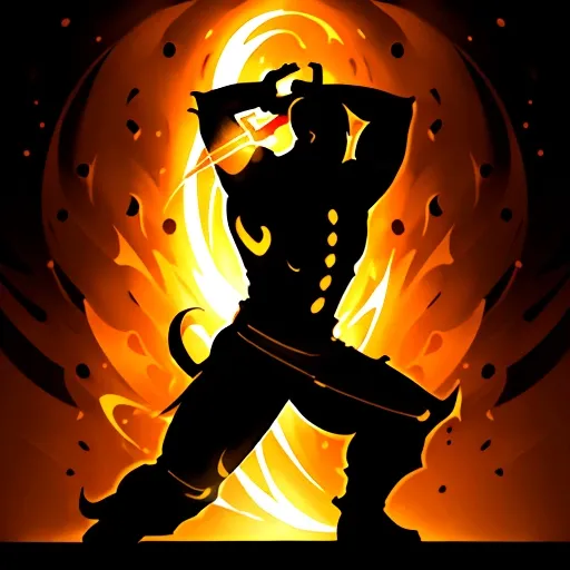 masterpiece,1warrior silhouette,glowing,provocative gesture,skill icon