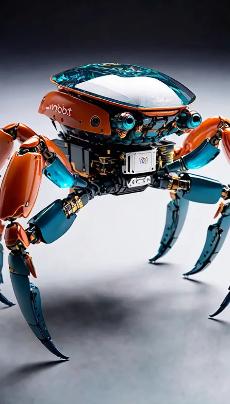 AI Crabbot While maintaining the realistic appearance of a crab、Partially transparent design allows you to see the internal mechanism。 A depiction of nanotechnology embedded within a robot&#39;s body。