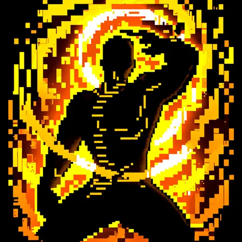 pixel art,masterpiece,1warrior silhouette,glowing,provocative gesture,skill icon