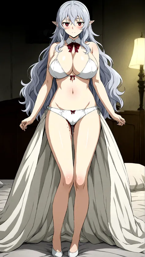 Anime. Owari no Seraph. 1 Girl. Expensive . A vampire. Clumsy mother. Silver hair. Wavy hair. Long hair. Red eyes. Beautiful eyes. Perfect eyes. Expressive eyes. Ideal face. Perfect body. Beautiful long ones. legs. Beautiful nose. 18 years. Big breasts. St...