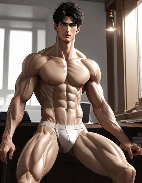 in hentai+ yaoi+anime style (( NAKED fullbody)) hd, 8k resolution, FULLBODY, 16k resolution, hd, fullbody, ((view from the front)) A young man, ((perfect erected curved detailed penis)) latino, cinnmon skin, thin face, straight nose, thin lips, square chin...