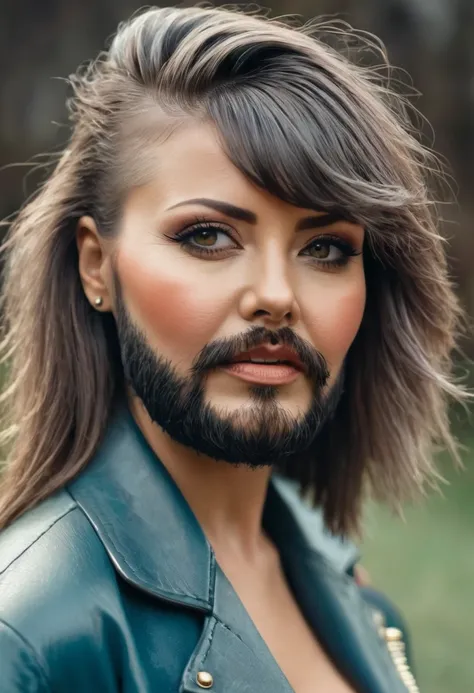 bearded woman with mullet cut