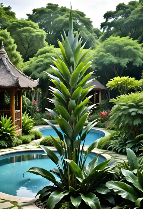 
in a beautiful garden, or near a swimming pool, whether exotic