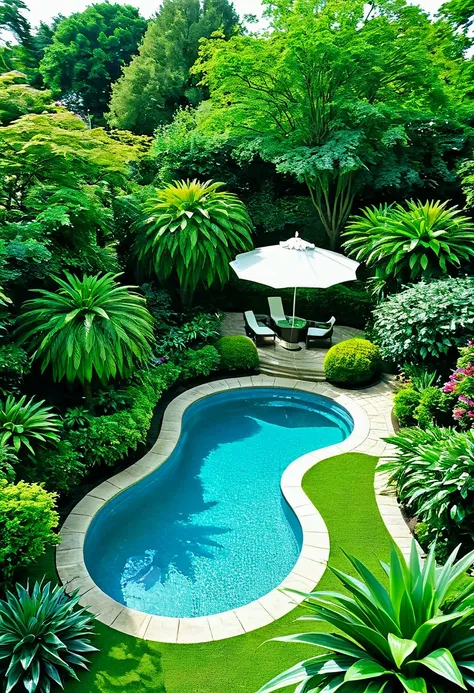 
in a beautiful garden, or near a swimming pool, whether exotic