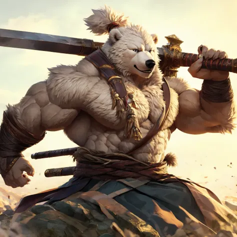 huge muscular samurai, polar bear