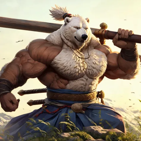 huge muscular samurai, polar bear