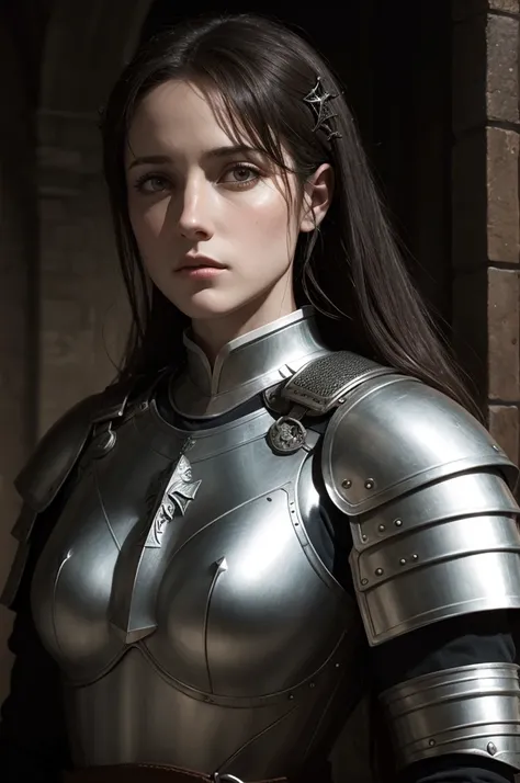 Realistic illustration of Joan of Arc in dark fantasy style