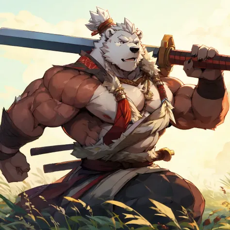 huge muscular samurai, polar bear