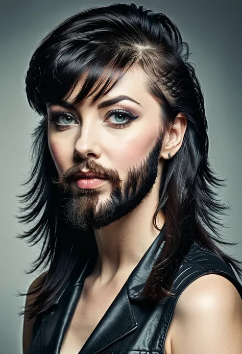 bearded woman with mullet cut