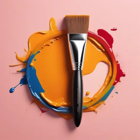 a beautiful detailed digital painting of a paint brush in a circle logo, centered composition, highly detailed, dynamic brush st...