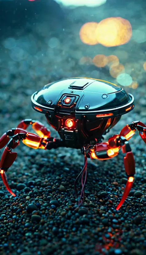 Being at the bottom of the ocean　　　　　　　　　　　　　　　　　　　　　　　　　　　　　　　　　　　　　　　　　　　　　　　　　　　　　　　　　　　　　　　　　　　　　　　　　　　　　　　　　　　　　Translucent movie stills (Cybernetic robot crab 1.5), (Glowing Veins:1.3) (The cable enters the body, circuit:1.3), Very detailed, Vignette...