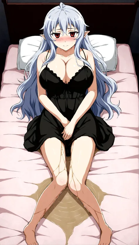 Anime. Owari no Seraph. 1 Girl. Expensive . A vampire. Clumsy mother. Silver hair. Wavy hair. Long hair. Red eyes. Beautiful eyes. Perfect eyes. Expressive eyes. Ideal face. Perfect body. Beautiful long ones. legs. Beautiful nose. 18 years. Big breasts. Ly...