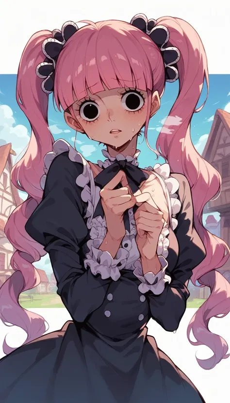 nsfw,1 person,Sweat,White Breath,solo,one piece,Perona,In town,Gothic Lolita Clothing