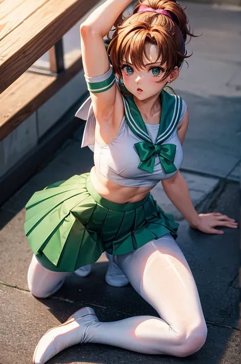 Sailor Jupiter doing squats in pantyhose