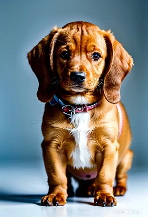 puppy、Soft, fluffy fur、Are standing、Dachshund、White background