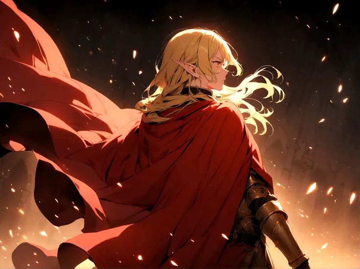 A golden-haired elf wearing a king&#39;s red cloak