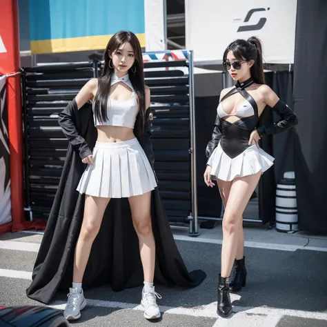 Cool woman、Colorful costumes、F1 Driver Cosplay、Colorful costumes、Clothing with company logo、Grid Girlsのカラフルで派手な衣装、Grid Girls、Perfect Face、Paddock Girls、Harem、motor Show、tights、Bodycon Costumes、Grid Girls、Russia、Grid Girlsのコスプレ、belly button、Pleated skirt、Bo...