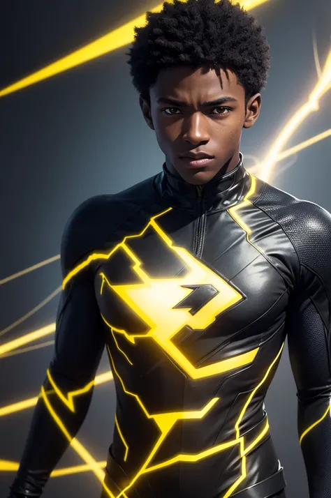 Create an image of a 17-year-old dark-skinned boy wearing the Reverse Flash costume from the series.